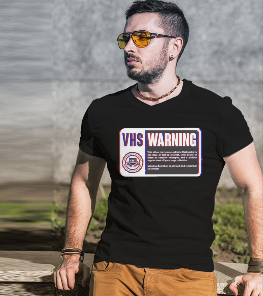 VHS Warning Retro Flashbacks Dial-up Internet Cassette Mixtapes Pogs Collection T-Shirt