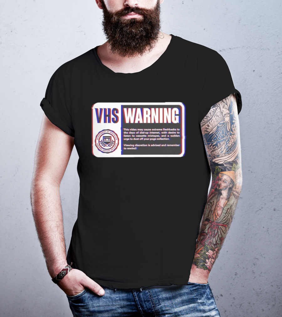 VHS Warning Retro Flashbacks Dial-up Internet Cassette Mixtapes Pogs Collection T-Shirt