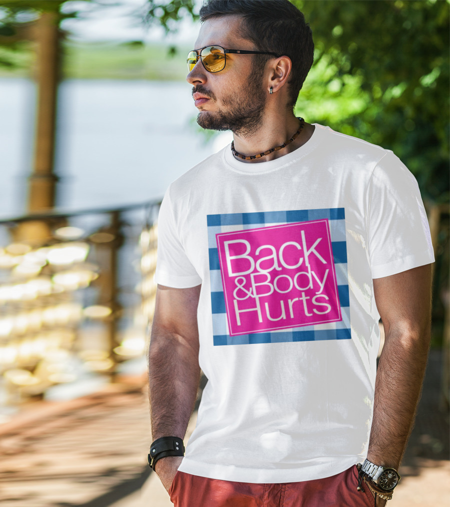 Back And Body Hurts Blue Checkered Square T-Shirt