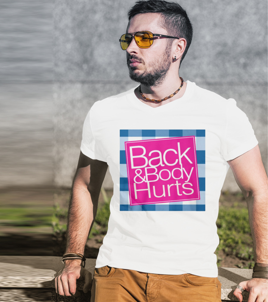 Back And Body Hurts Blue Checkered Square T-Shirt