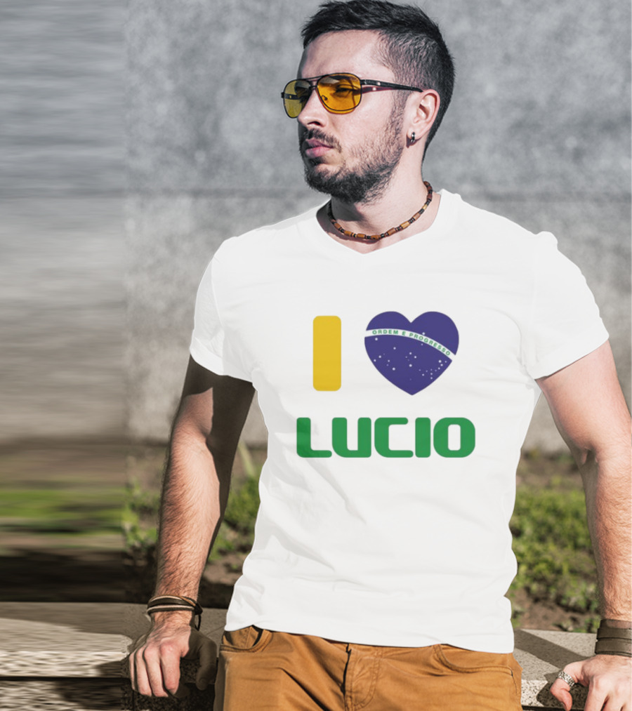 I Love Ordem E Progresso Lucio Brazil Heart Flag Style T-Shirt