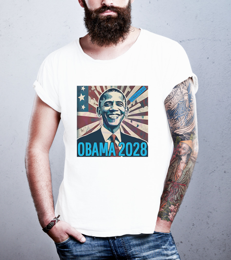 Obama 2028 American Flag Donkoolook T-Shirt
