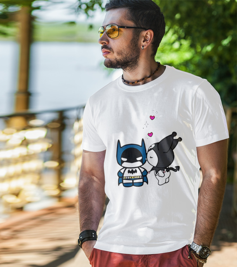 Batman Kuromi Kiss Cartoon With Hearts T-Shirt