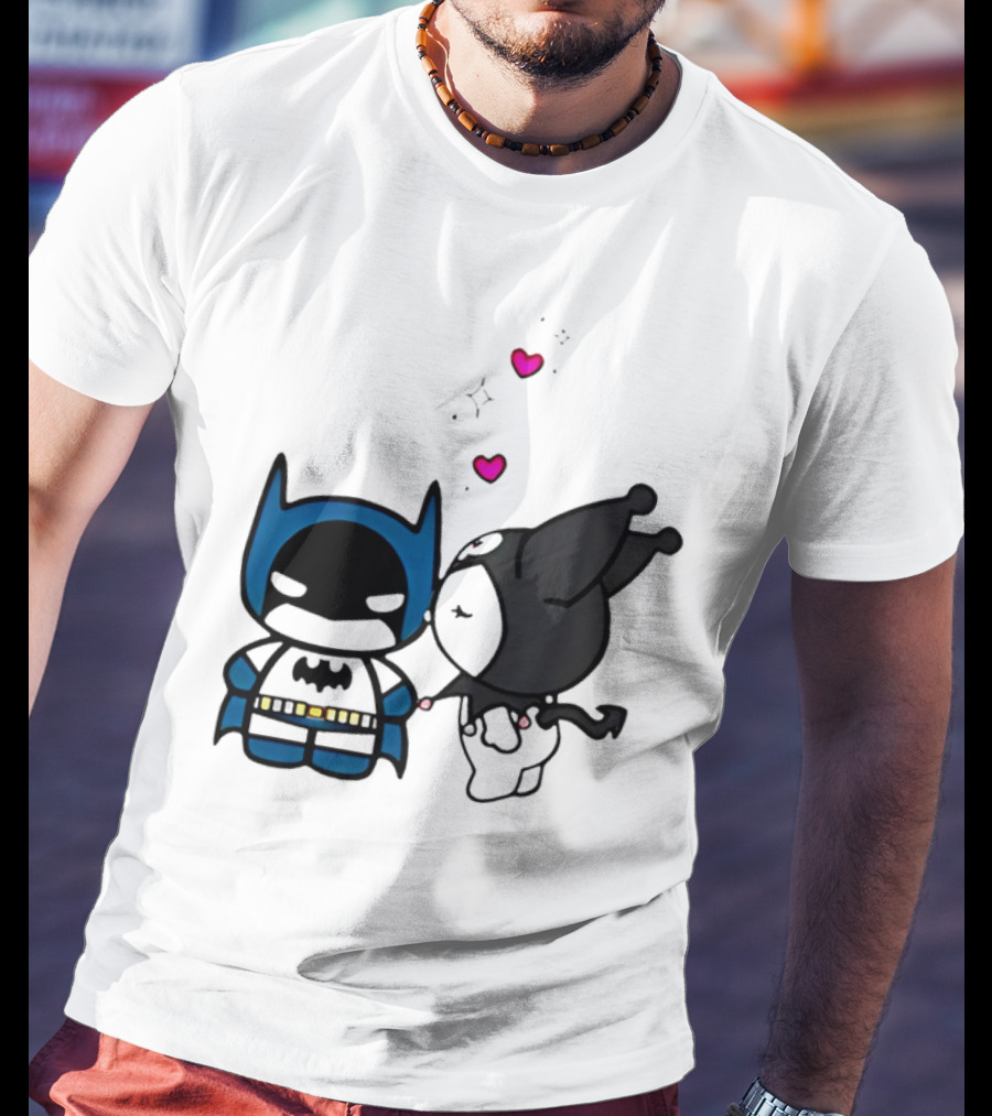 Batman Kuromi Kiss Cartoon With Hearts T-Shirt