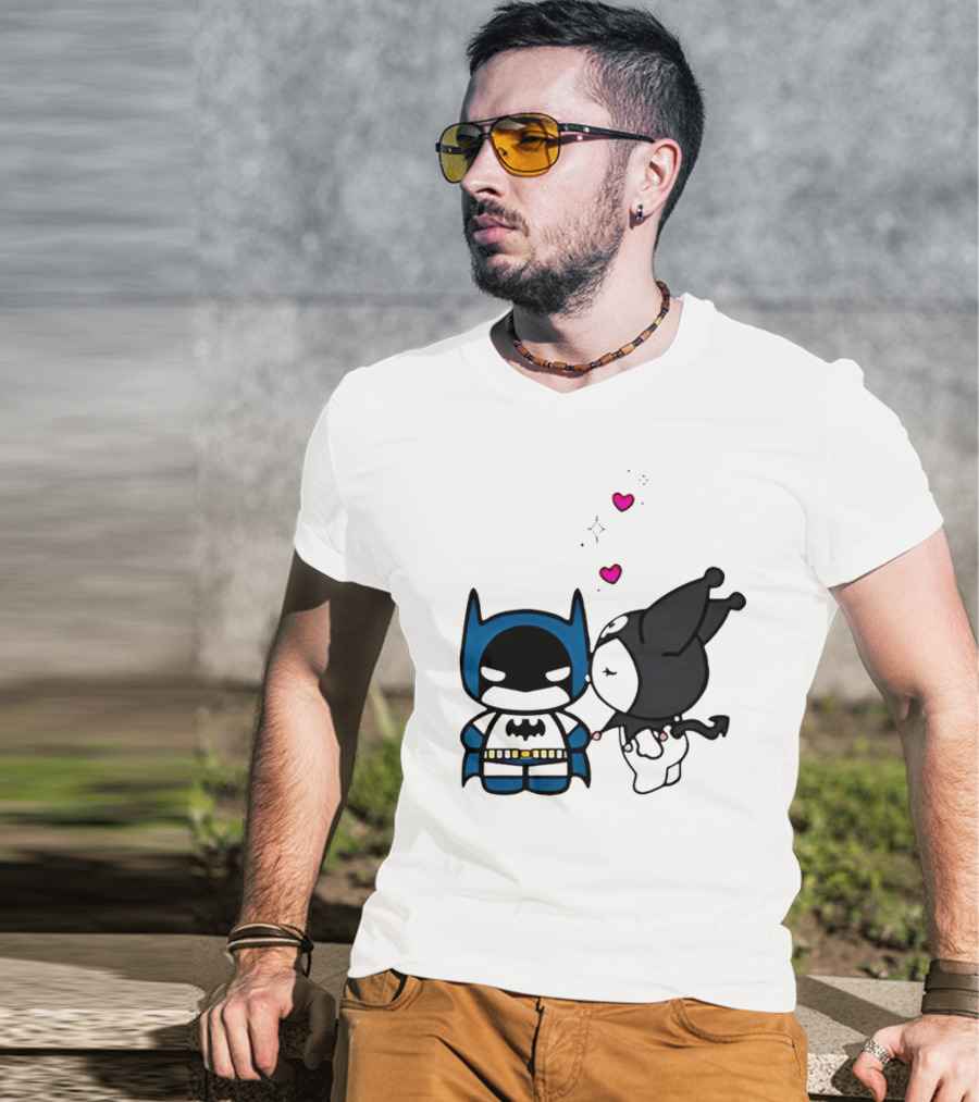 Batman Kuromi Kiss Cartoon With Hearts T-Shirt