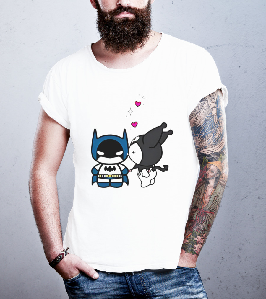 Batman Kuromi Kiss Cartoon With Hearts T-Shirt