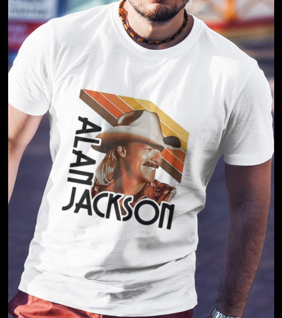 Alan Jackson Cowboy Hat Vintage Style Retro Stripes T-Shirt