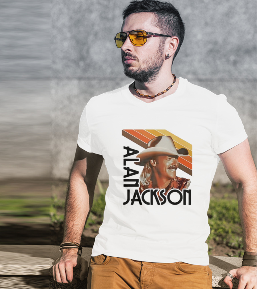 Alan Jackson Cowboy Hat Vintage Style Retro Stripes T-Shirt