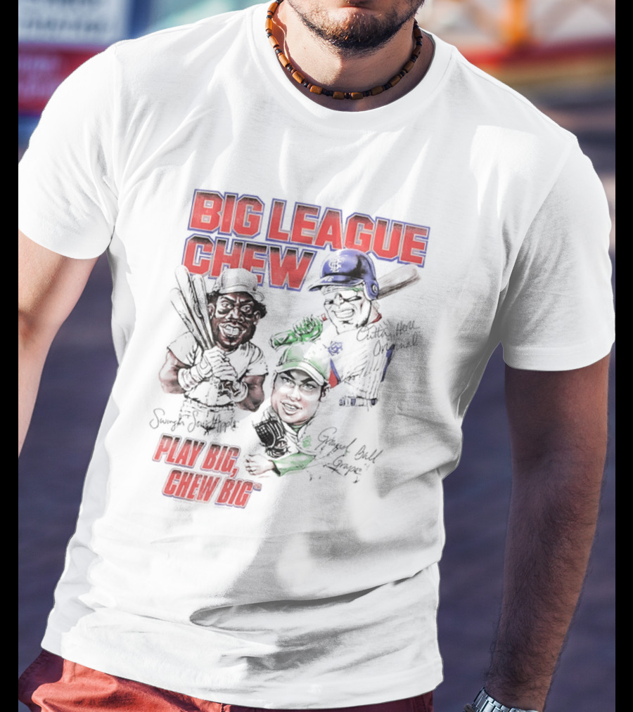 Big League Chew Play Big Chew Big Baseball Caricature T-Shirt