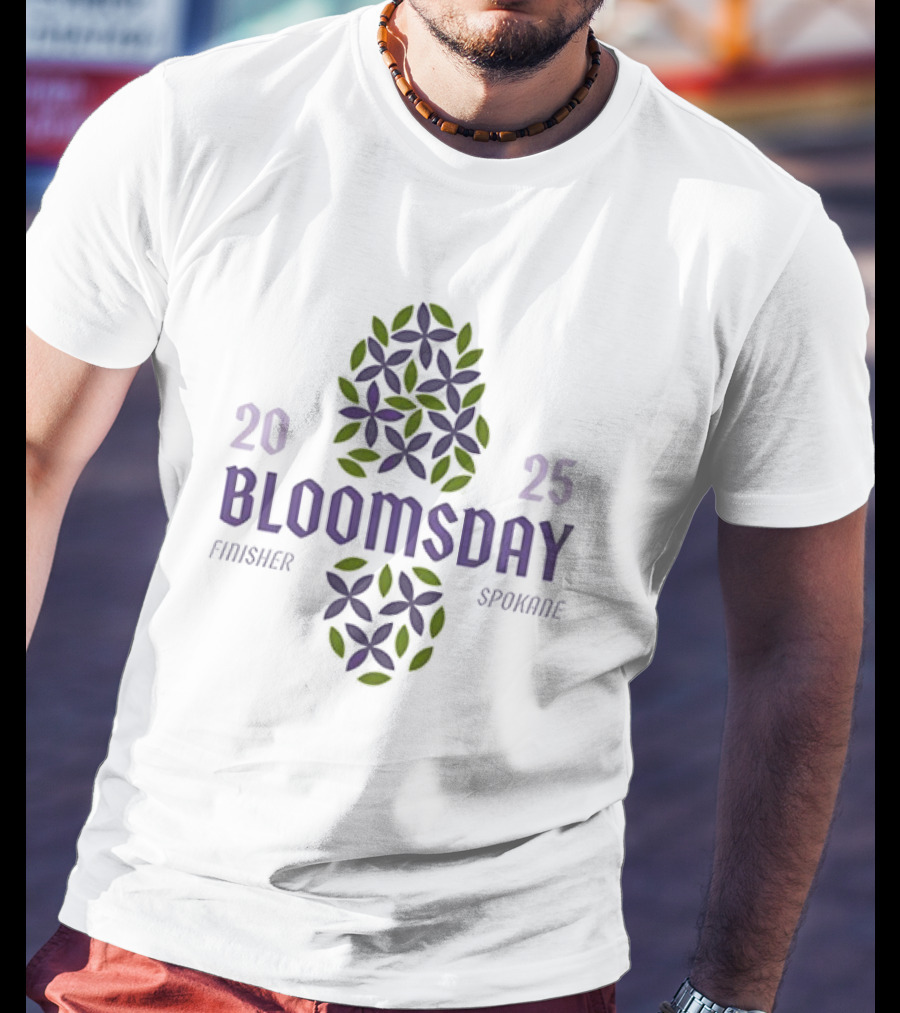 Bloomsday Finisher Spokane 2025 Footprint Leaves Floral Theme T-Shirt