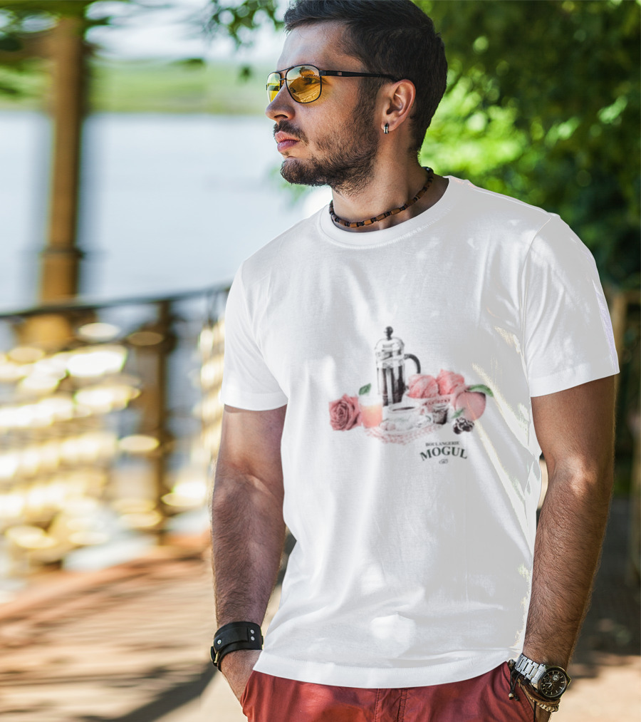 Boulangerie Mogul French Press Rose Croissant Breakfast T-Shirt