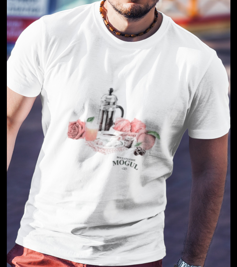 Boulangerie Mogul French Press Rose Croissant Breakfast T-Shirt