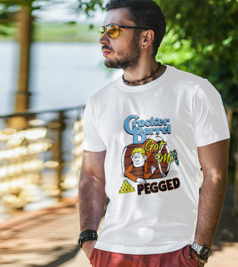 Cracker Barrel Got Me Pegged Cartoon Retro Style With Character And Cheese Icons T-Shirt