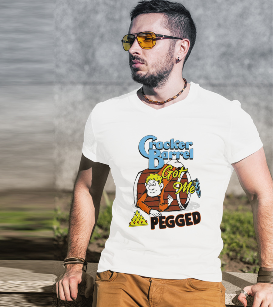 Cracker Barrel Got Me Pegged Cartoon Retro Style With Character And Cheese Icons T-Shirt