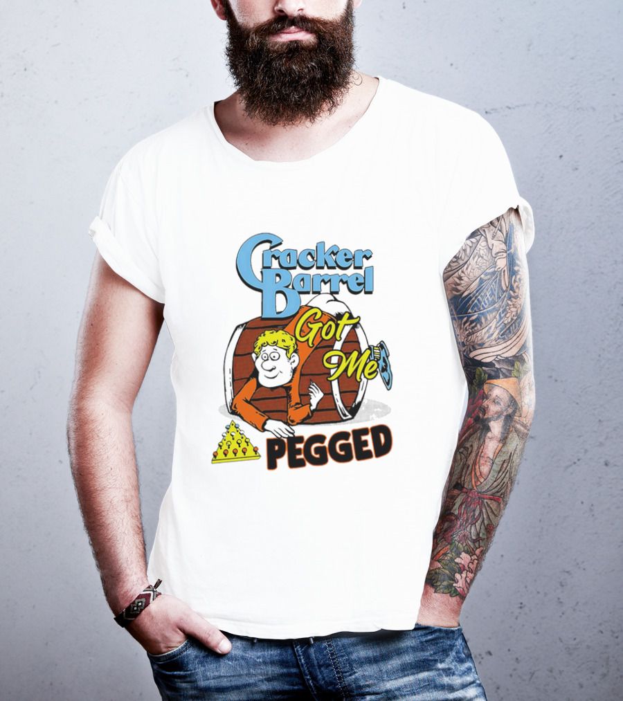 Cracker Barrel Got Me Pegged Cartoon Retro Style With Character And Cheese Icons T-Shirt