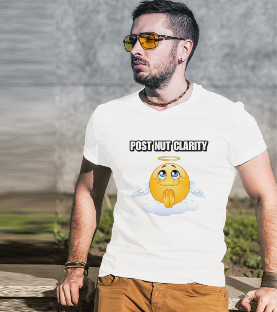 Cringeytees Post Nut Clarity Angel Emoji On Cloud T-Shirt