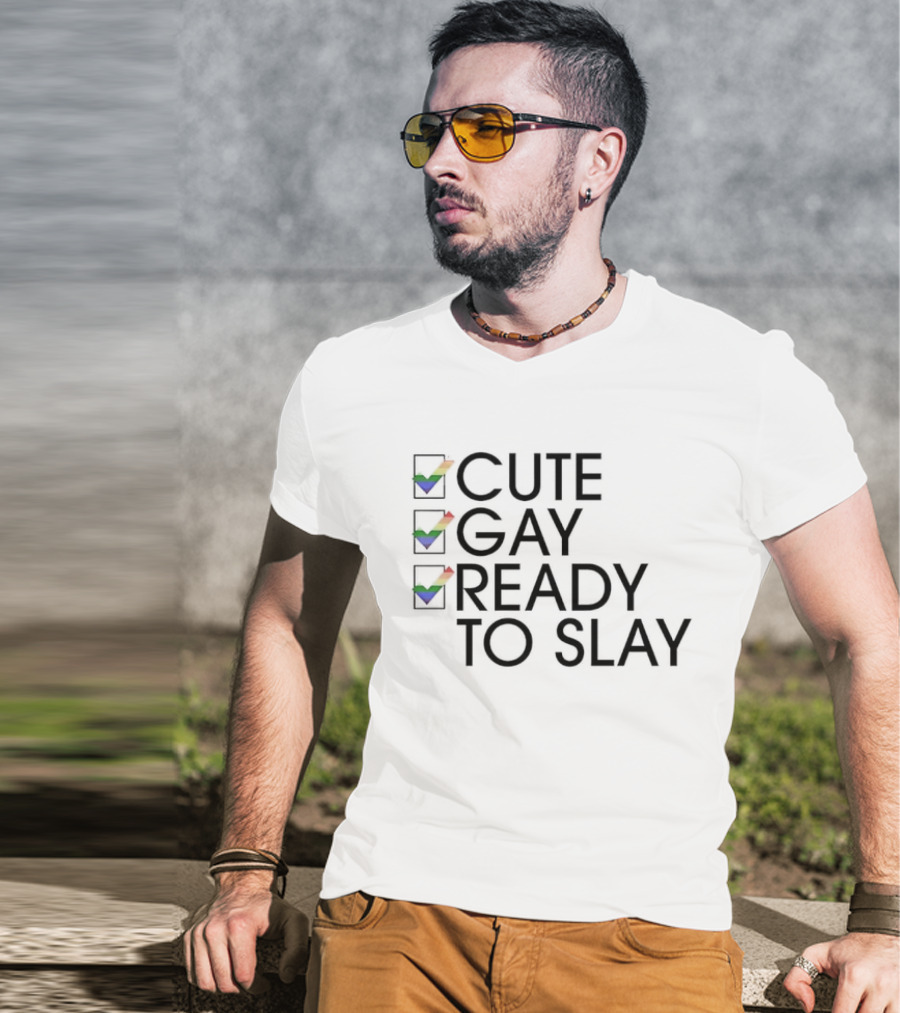 Cute Gay Ready To Slay Rainbow Checkmarks T-Shirt