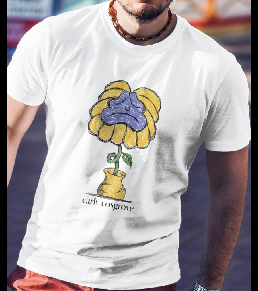 Carly Cosgrove Sad Flower Yellow Petals Blue Face Bloom T-Shirt