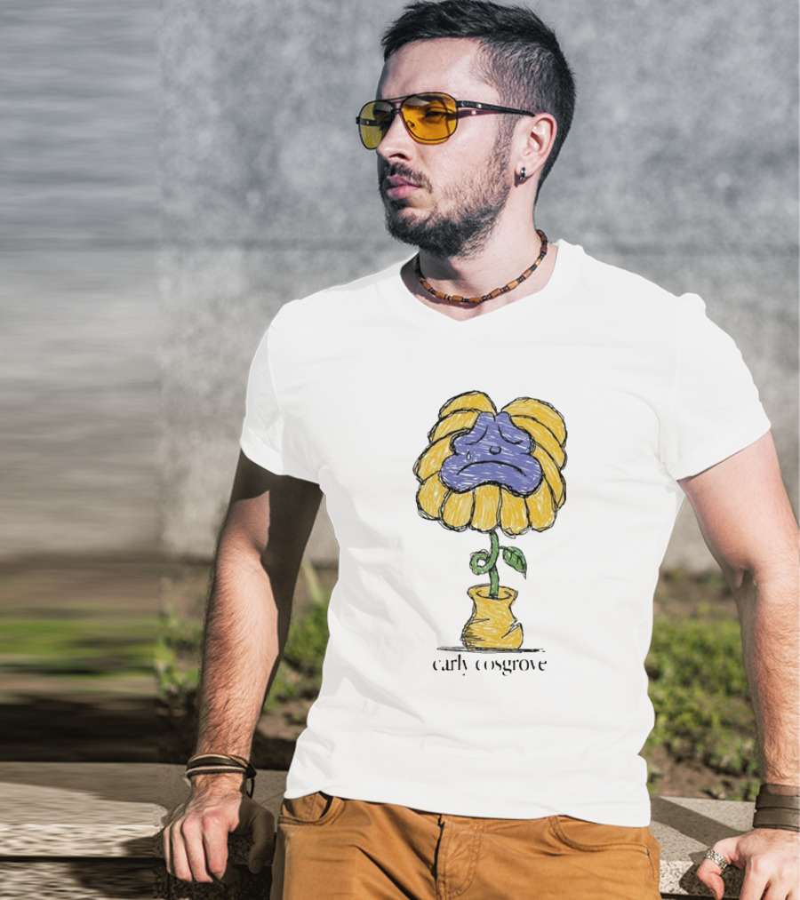 Carly Cosgrove Sad Flower Yellow Petals Blue Face Bloom T-Shirt
