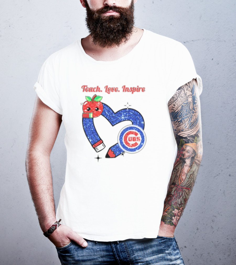 Chicago Cubs Teach Love Inspire Apple Pencil Heart T-Shirt