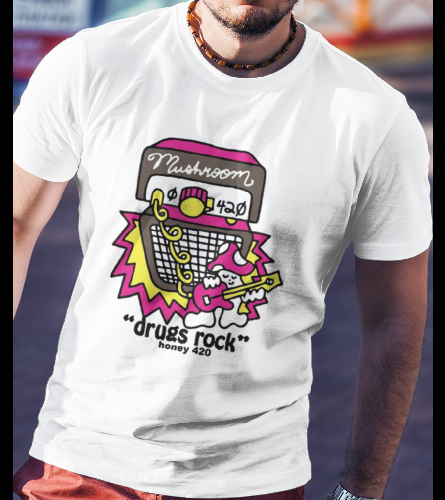 Drugs Rock Honey 420 Guitar Amp Bold Neon Art Style T-Shirt