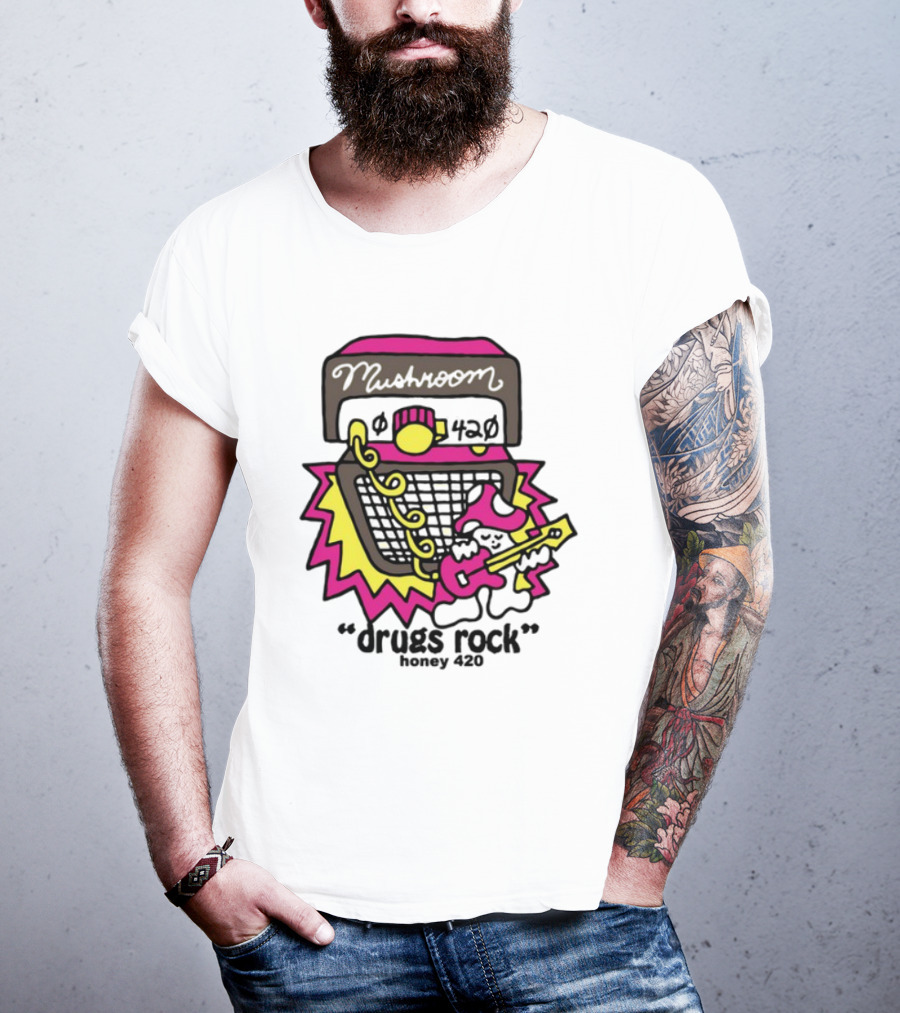 Drugs Rock Honey 420 Guitar Amp Bold Neon Art Style T-Shirt