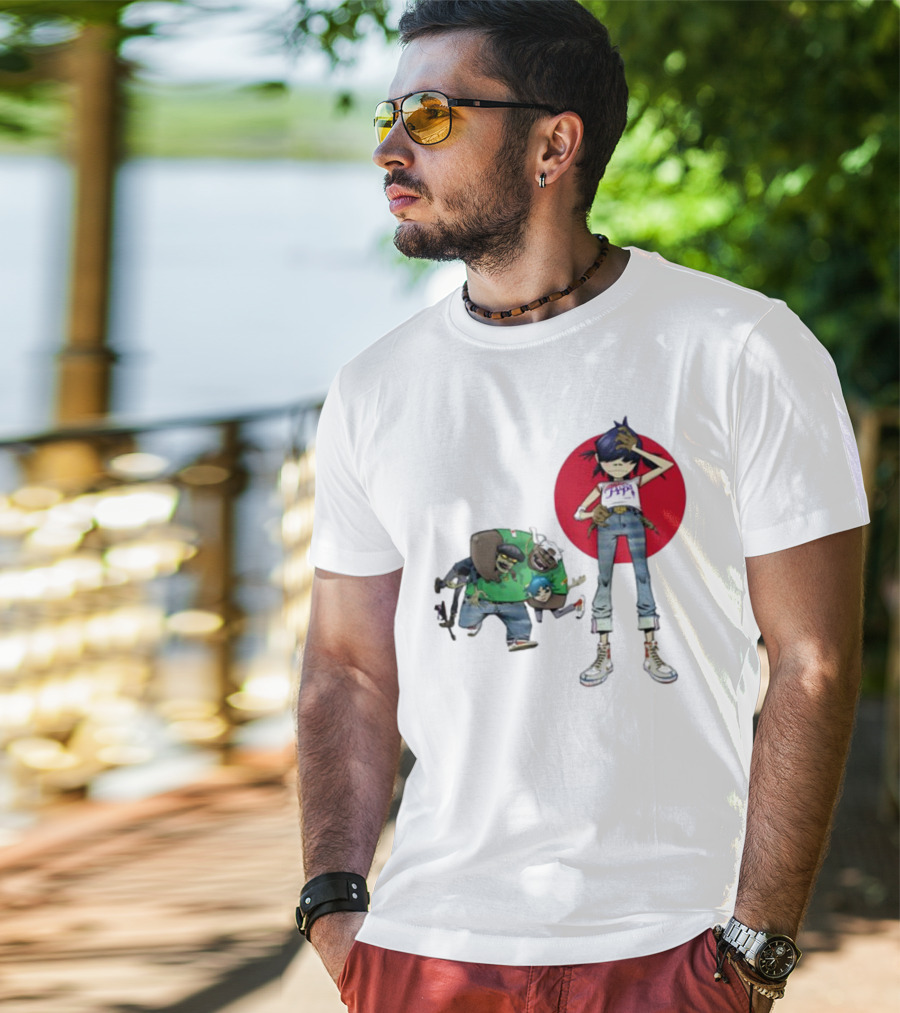 Gorillaz Invisible Sun Japanese Red Circle Band Members T-Shirt