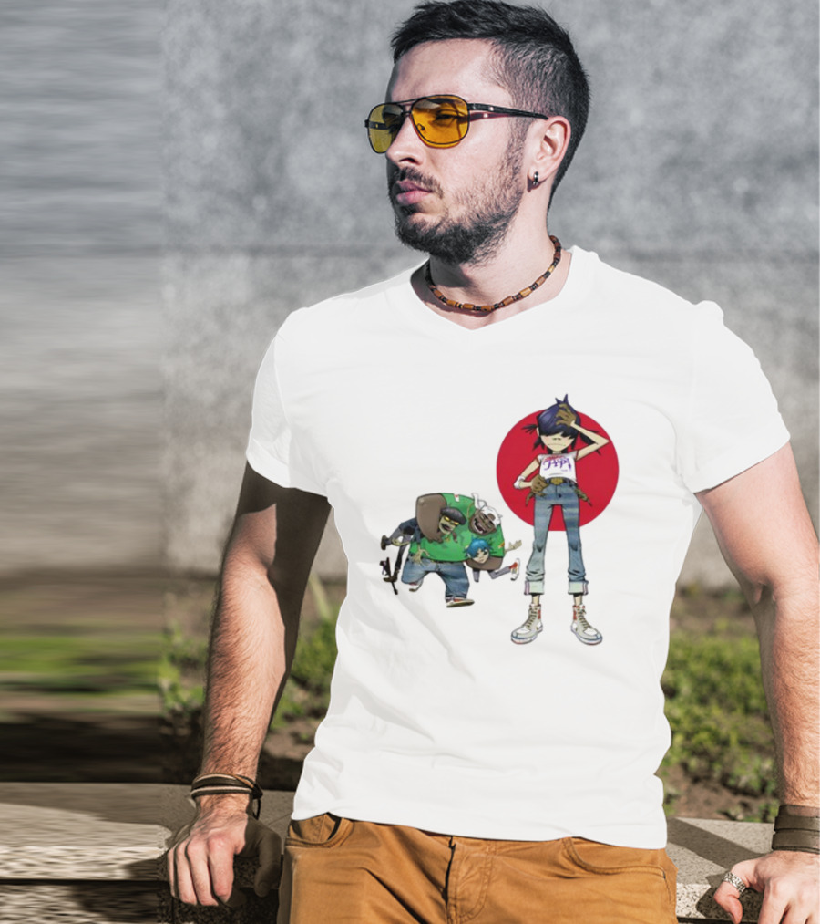 Gorillaz Invisible Sun Japanese Red Circle Band Members T-Shirt