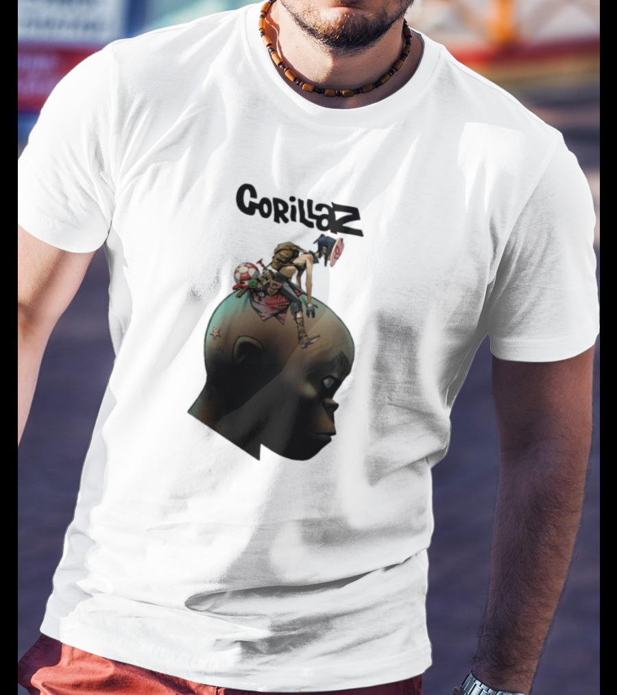 Gorillaz Plastic Beach Animated Character On Head T-Shirt