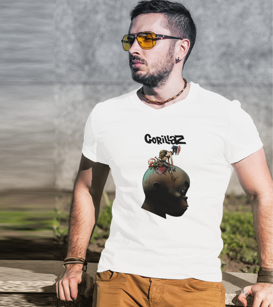 Gorillaz Plastic Beach Animated Character On Head T-Shirt