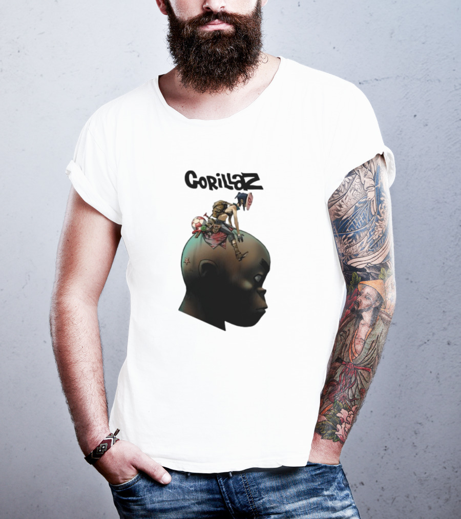 Gorillaz Plastic Beach Animated Character On Head T-Shirt