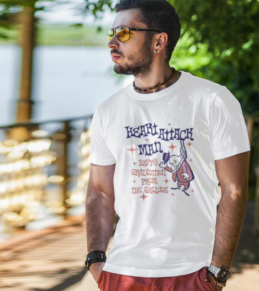 Heart Attack Man Happy Graduation From The Gallows Hanging Character Retro Style T-Shirt