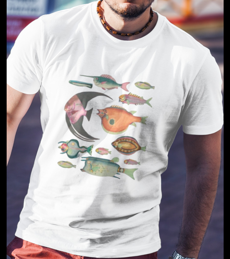 Fugly Fish Large Moon And Colorful Creatures T-Shirt