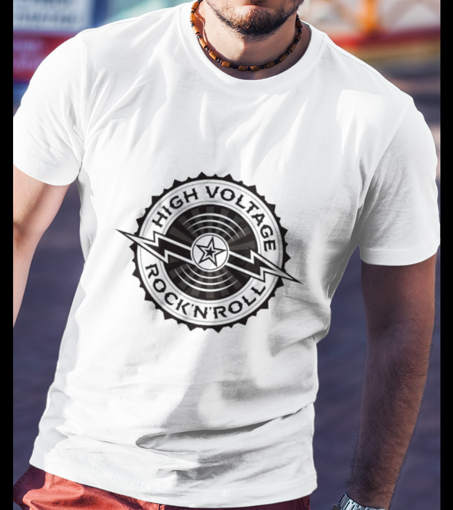 High Voltage Rock N Roll Starburst Lightning Bolt Emblem T-Shirt