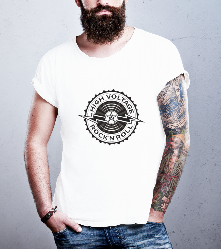 High Voltage Rock N Roll Starburst Lightning Bolt Emblem T-Shirt