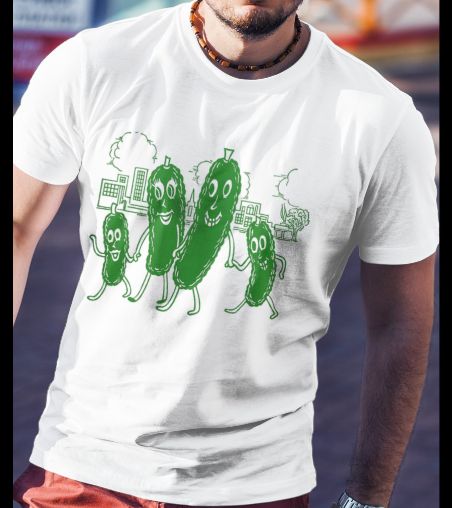 Vintage Pickle Family With Cityscape Background Vintage T-Shirt