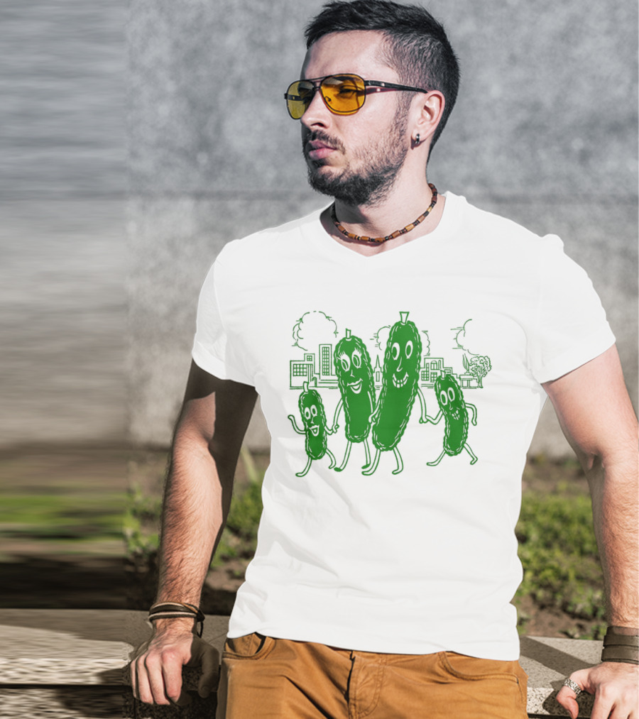 Vintage Pickle Family With Cityscape Background Vintage T-Shirt
