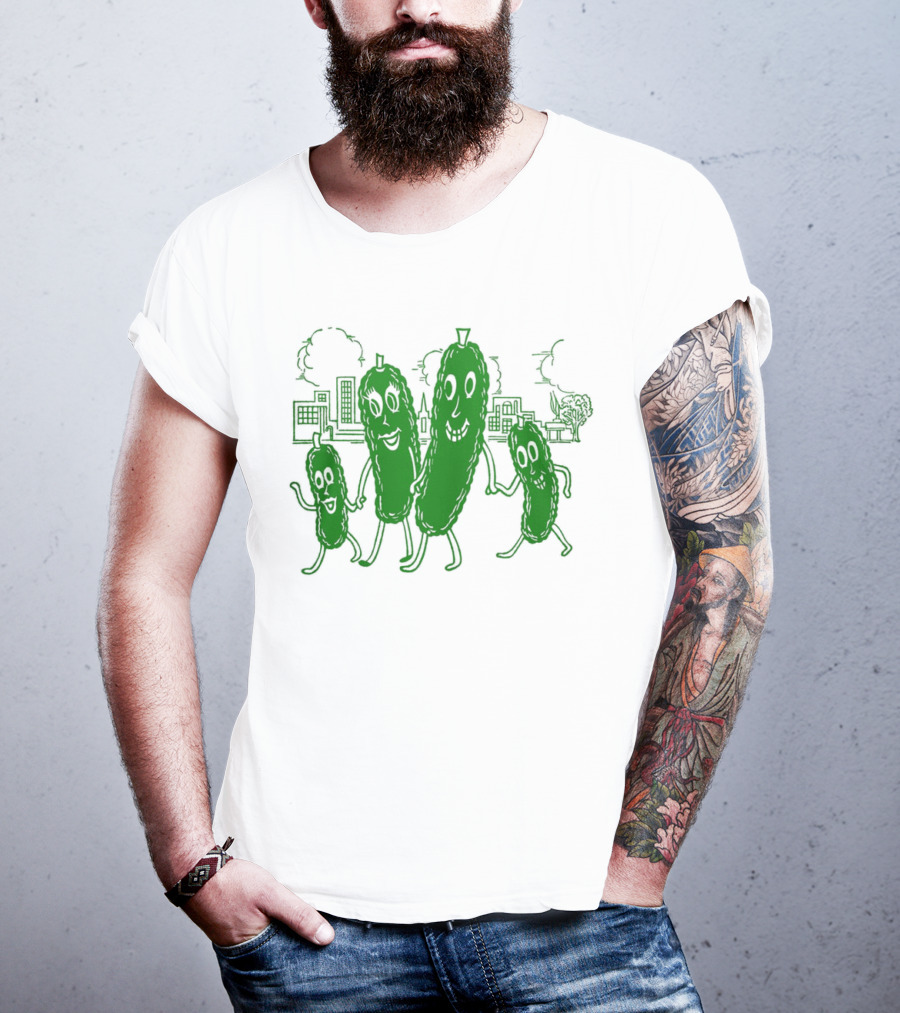Vintage Pickle Family With Cityscape Background Vintage T-Shirt