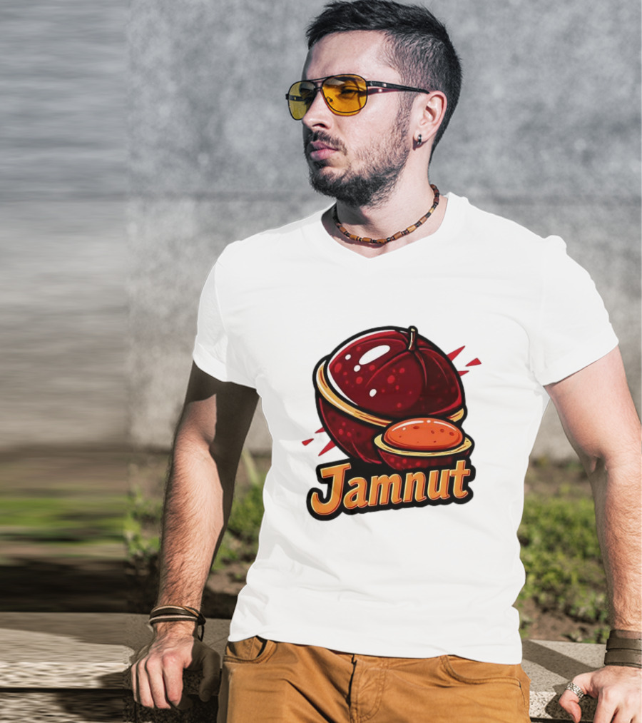 Jamnut Bold Fruit Style Text And Iconic Split Shell Nut T-Shirt