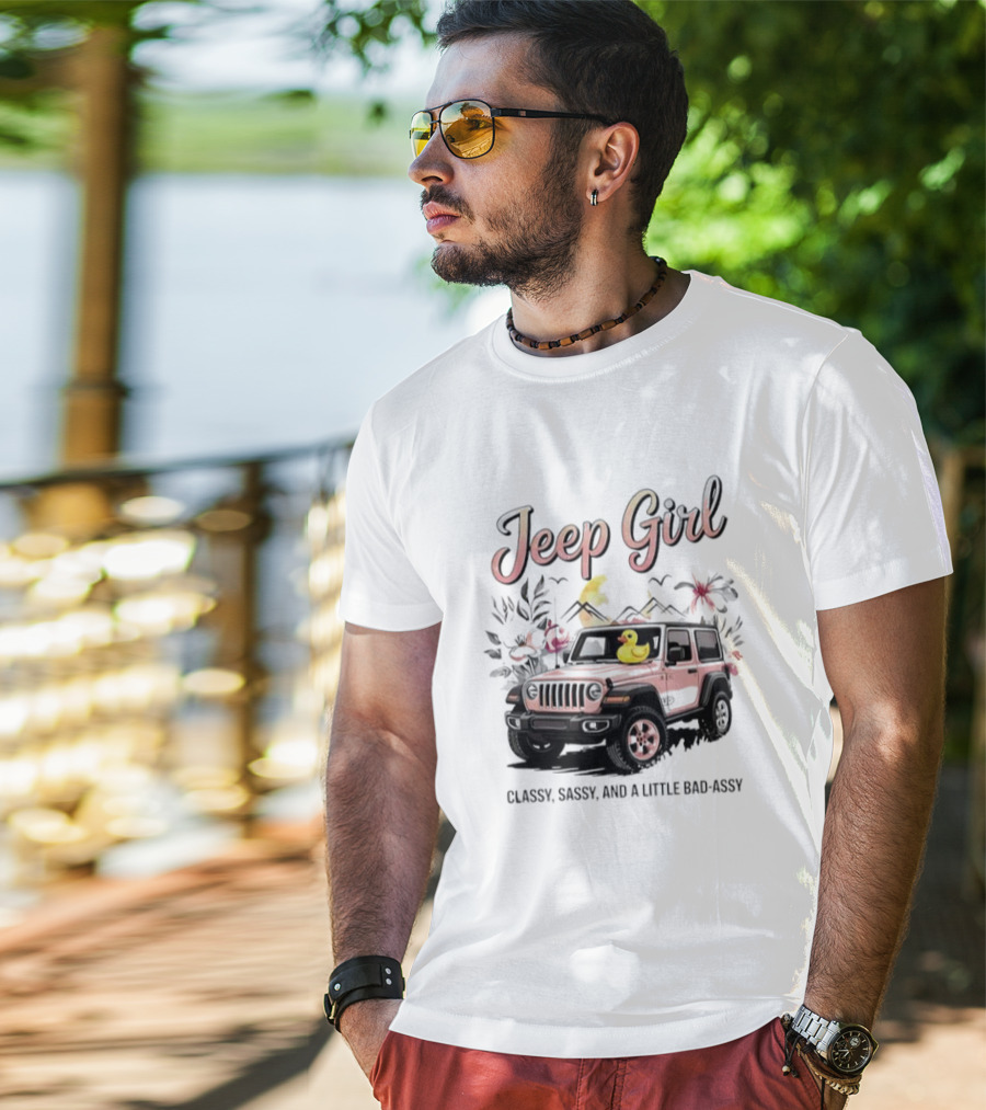 Jeep Girl Classy Sassy And Little Bad-Assy Pink Jeep Rubber Duck Floral Bunnies T-Shirt