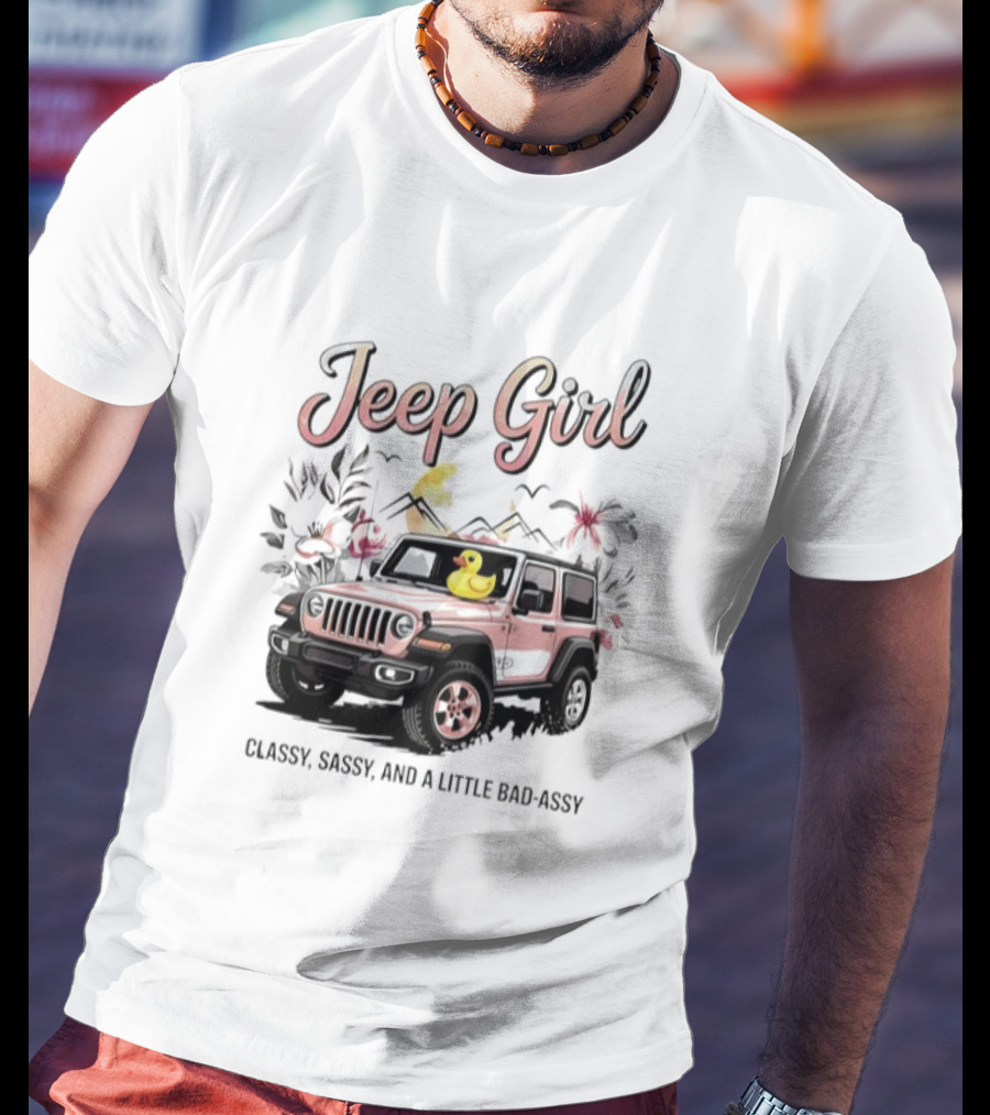 Jeep Girl Classy Sassy And Little Bad-Assy Pink Jeep Rubber Duck Floral Bunnies T-Shirt