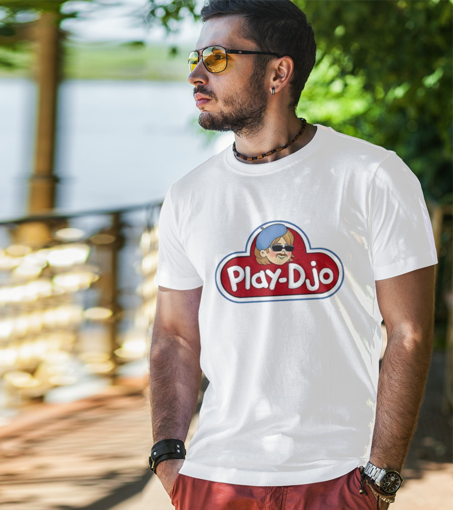 Play-Djo Joe Keery Character Illustration With Blue Beret T-Shirt