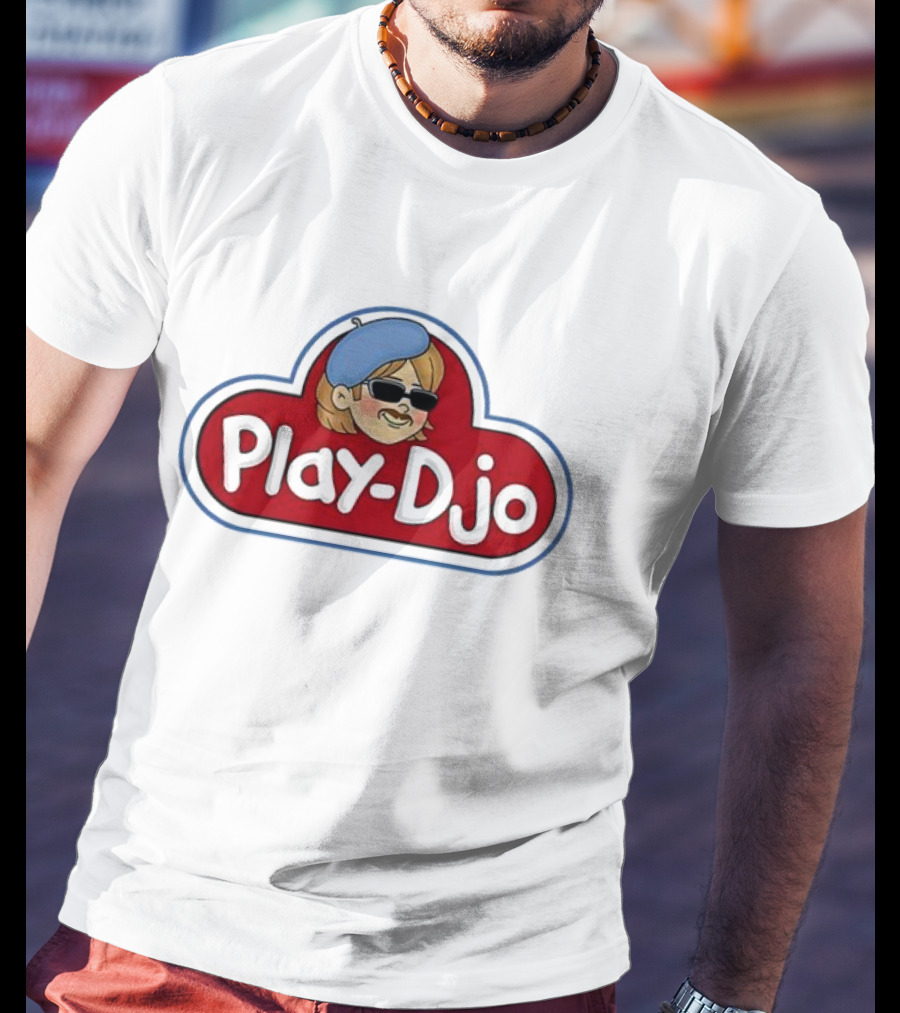 Play-Djo Joe Keery Character Illustration With Blue Beret T-Shirt
