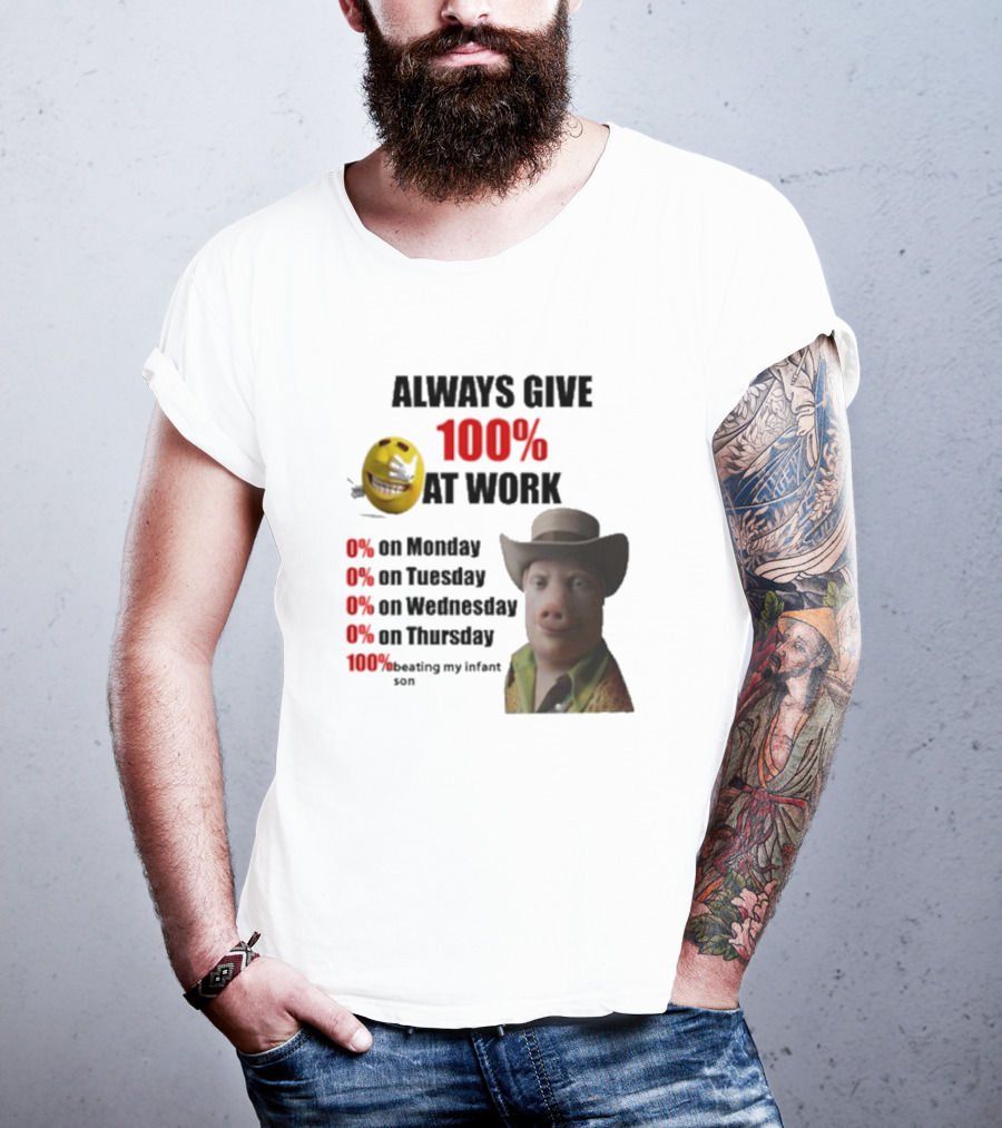 John Pork Always Give 100% At Work Emoji Cowboy Hat T-Shirt