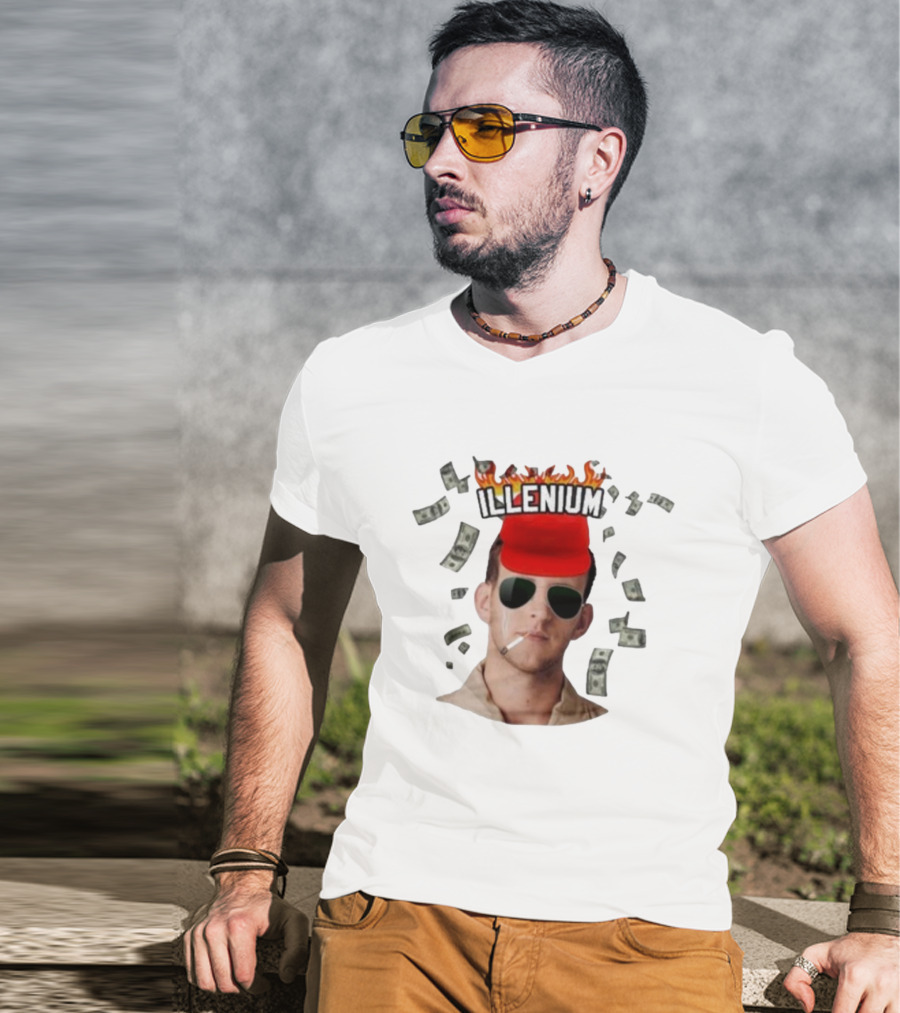 Illenium Flaming Cap Smoking Dollar Bills 2025 T-Shirt