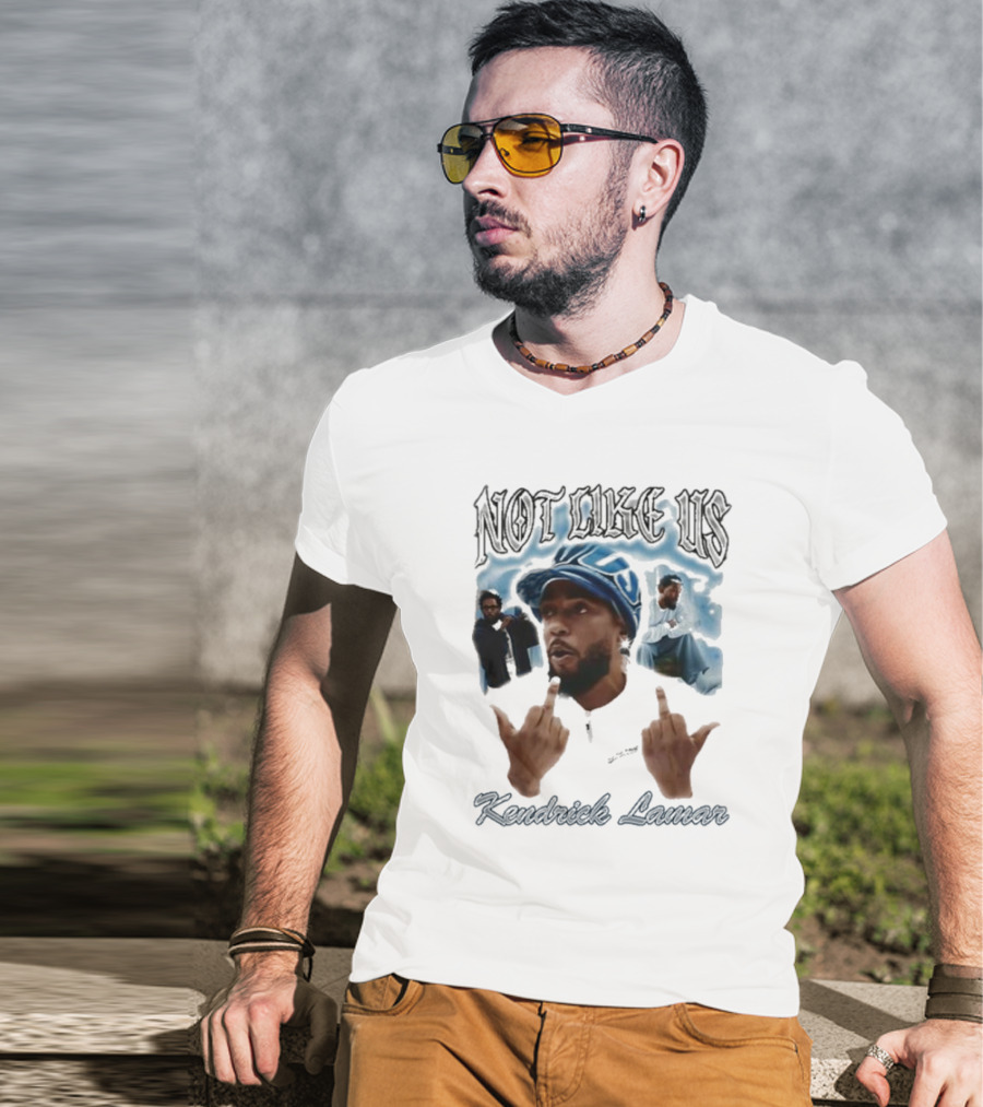 Not Like Us Kendrick Lamar Middle Finger Pose Blue Cap T-Shirt