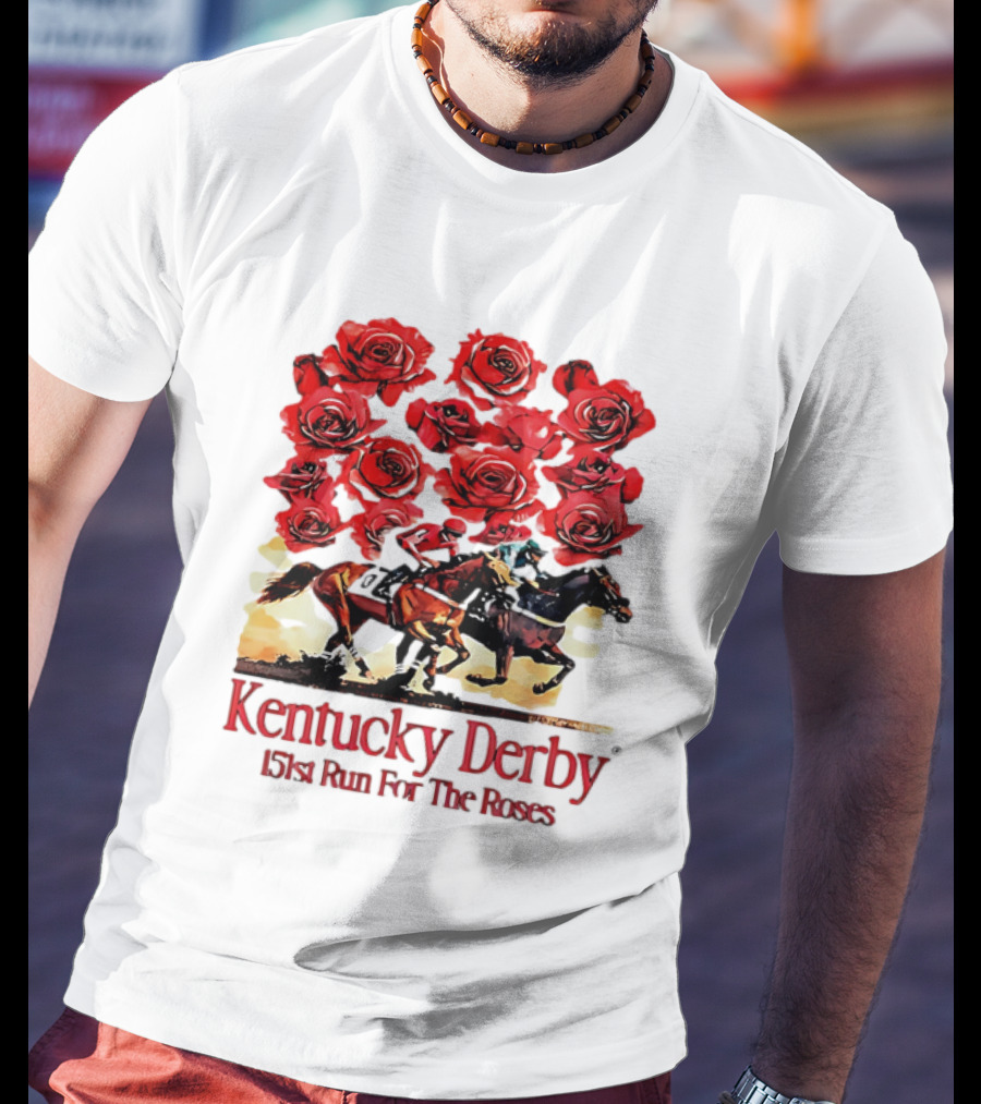 Kentucky Derby 151st Run For The Roses With Horses And Red Roses T-Shirt