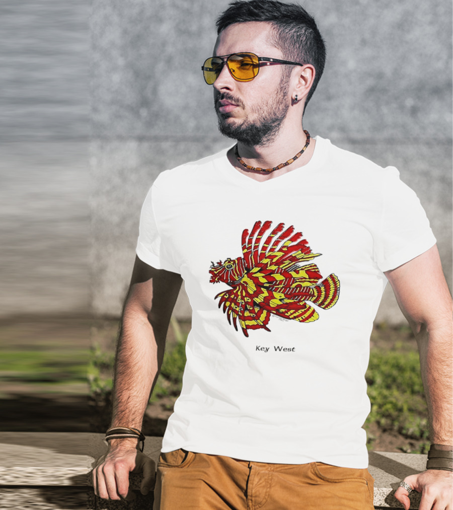 Key West Vibrant Red Yellow Lionfish T-Shirt
