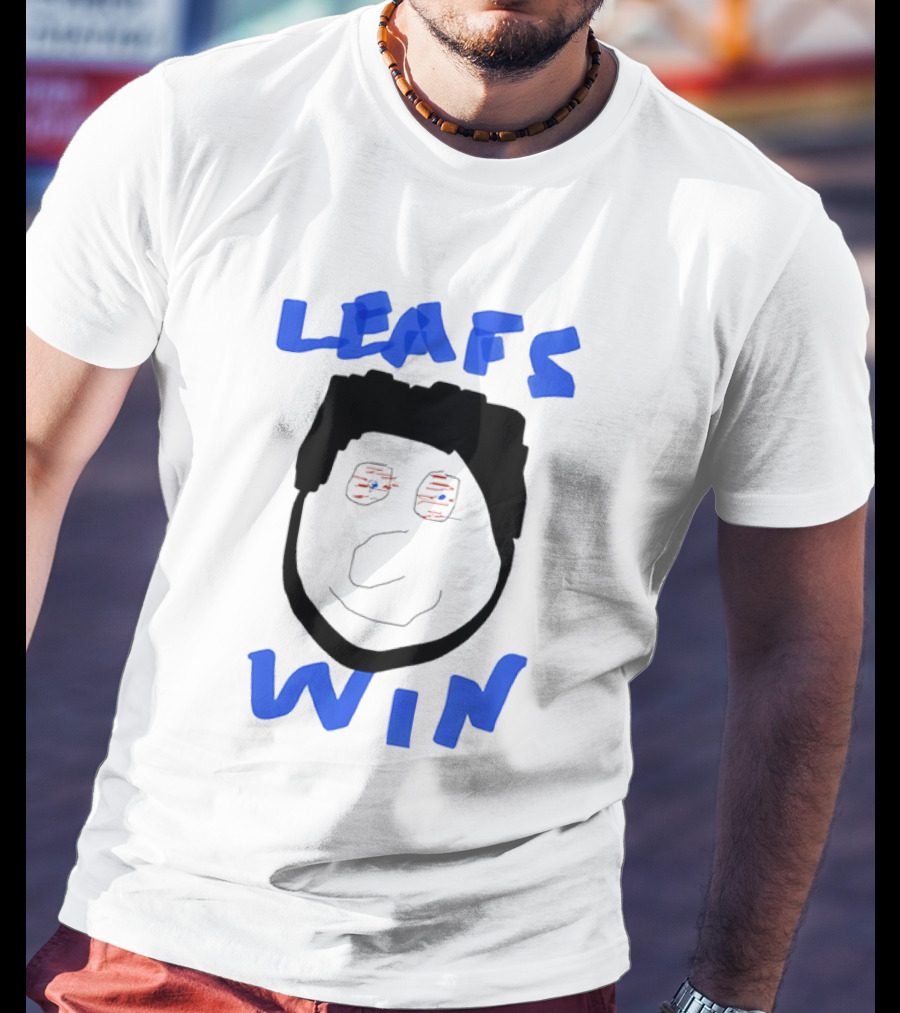 Leafs Win Fun Face Drawing With Blue And Red Accents T-Shirt