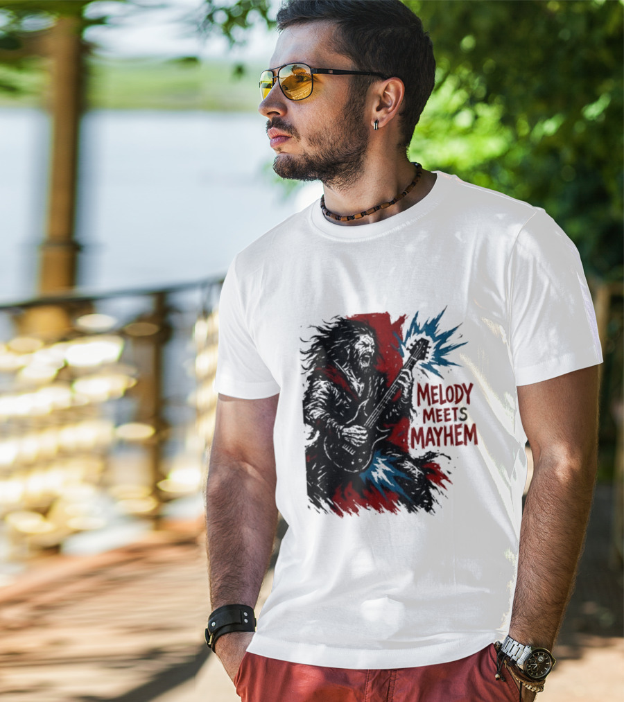 Melody Meets Mayhem Electric Red And Blue Burst T-Shirt